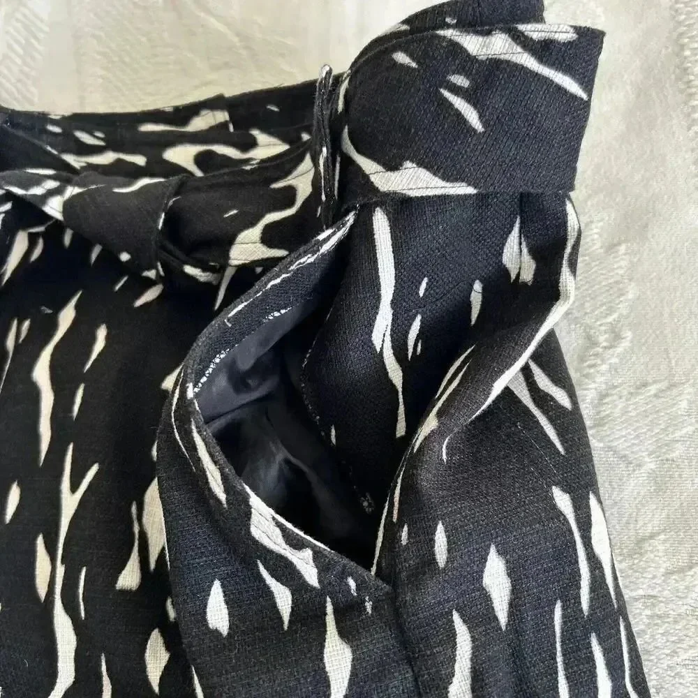 Black & White Cotton Knee Length Straight Skirt Lined Pockets East 5th Size10